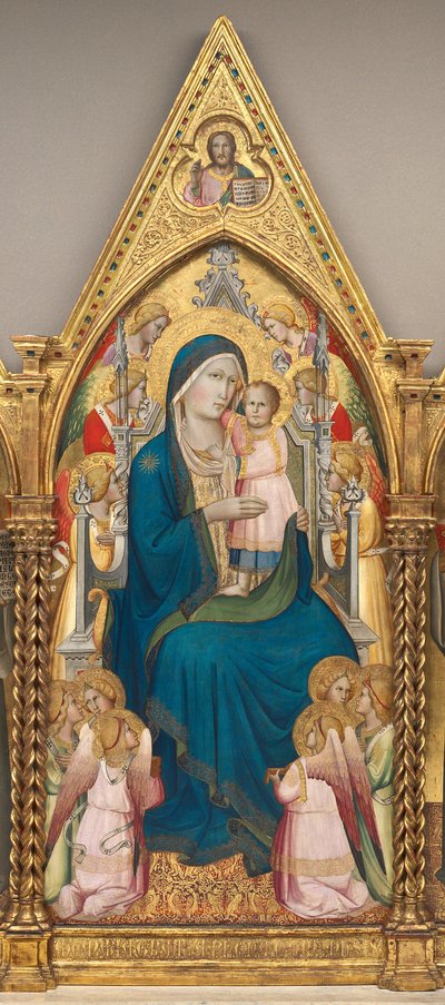 12 人の天使と祝福のキリストと共に即位したマドンナと子供 [中央のパネル] 作： Agnolo Gaddi