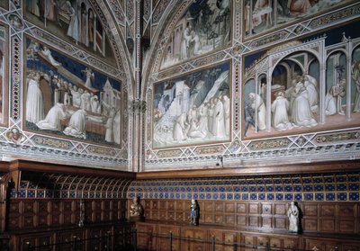 大聖人アンソニーの生涯を描いたアグノロ・ガッディ（1350-1396）のフレスコ画で飾られたカステッラーニ礼拝堂（またはサクラメント）の眺め 作： Agnolo Gaddi