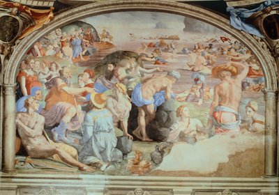 紅海を渡る」アグノロ・ブロンジーノ（1503-1572）のフレスコ画。フィレンツェ、ヴェッキオ宮殿、トレドのエレオノーラの礼拝堂。イタリア 作： Agnolo Bronzino
