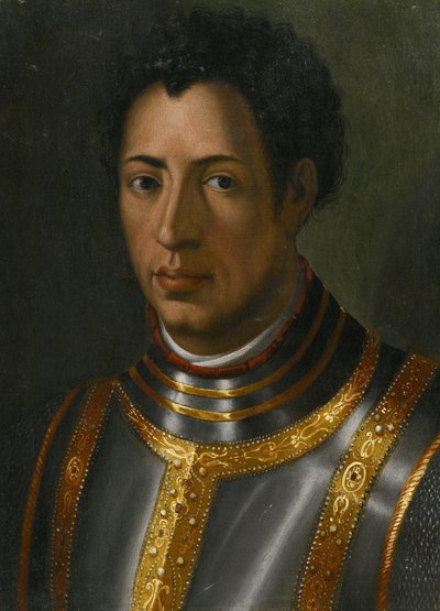 アレッサンドロ・デ・メディチ（1510-1537）の肖像（アレクサンドル・ド・メディシス、ディット・ル・モーレ） - ブロンジーノ、アグノロ（1503-1572）作。木に油彩、サイズ：23,2x16,7 作： Agnolo Bronzino