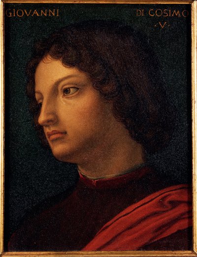 ジャン・ド・メディチ（ジョヴァンニ・ディ・コジモ・デ・メディチ）（1421-1463）の肖像 銀行家・メセナ 絵画 アッロリ・アンジェロ・ディ・コジモ・ディ・ブロンジーノ（1503-1572）作 16世紀 薄暗い 15x12 cm メディチ・リッカルディ宮殿（メディチ・リッカルディ）フィレンツェ 作： Agnolo Bronzino