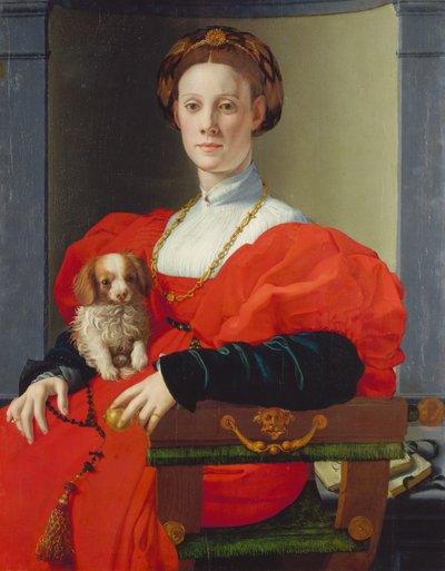 赤い服の貴婦人の肖像》1533年頃（ミクストメディア、ポプラ材） 作： Agnolo di Cosimo Bronzino