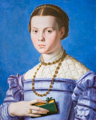 本を持った少女の肖像、おそらくジュリア・ディ・アレッサンドロ・デ・メディチ 作： Agnolo Bronzino