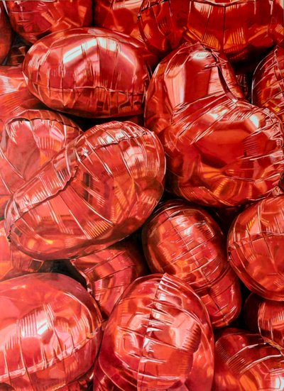 ハートの抽象画、2025年（キャンバスに油彩） 作： 
