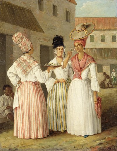 西インドのフラワーガールと他の2人の自由な色の女性、1769年頃（キャンバスに油彩） 作： Agostino Brunias