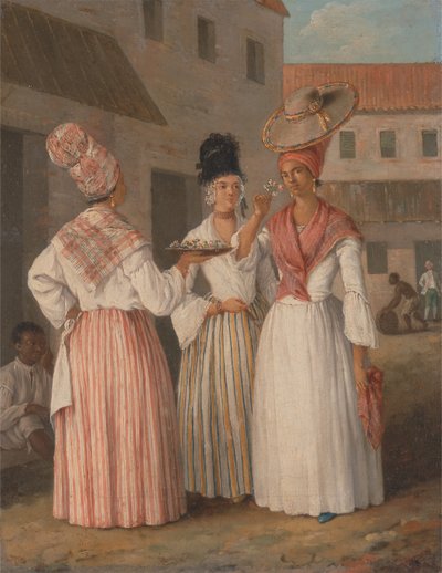 西インドのフラワー ガールと他の 2 人の自由な有色人種の女性。 1769年。 作： Agostino Brunias