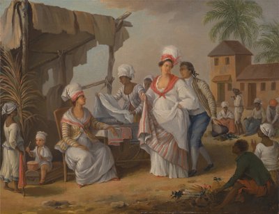 市場の日、ロゾー、ドミニカ、1780 年頃。 作： Agostino Brunias