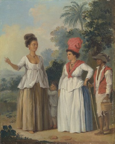 子供と黒人の使用人を持つ西インドの色の女性、カリフォルニア州。 1780年。 作： Agostino Brunias
