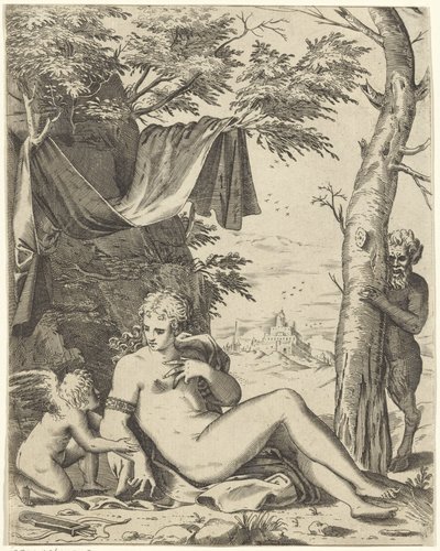 金星、サターの愛 作： Agostino Carracci (attributed to)