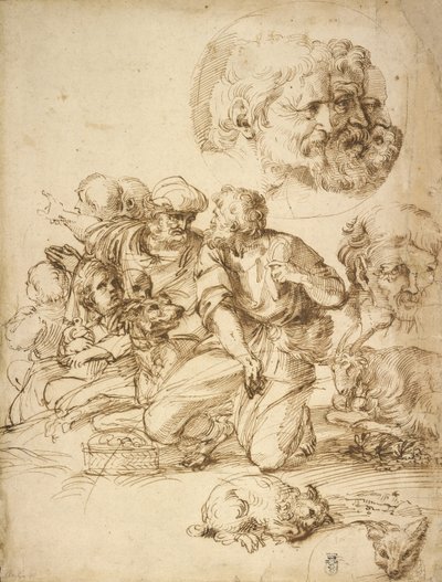 羊飼いの一団、その他の研究 作： Agostino Carracci