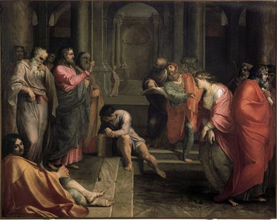 イエス・キリストと姦淫された女（油彩・キャンバス 作： Agostino Carracci