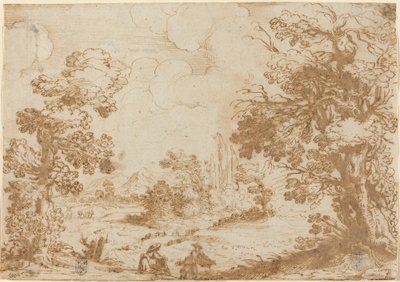 二人の洗濯婦のいる風景 作： Agostino Carracci