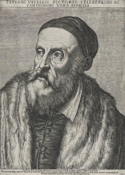 ティツィアーノの肖像、1587年（透かしの入った紙に彫刻） 作： Agostino Carracci