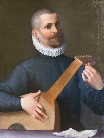 オラツィオ・バッサーニと思われるリュート奏者の肖像 作： Agostino Carracci