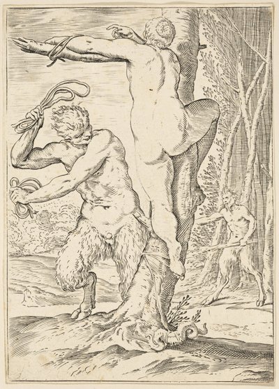 ニンフを鞭打ちするサテュロス、1590〜95年頃 作： Agostino Carracci