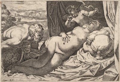 サテュロスとニンフ 作： Agostino Carracci