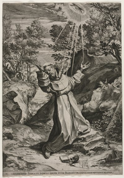 聖フランシスコが聖痕を受け取る、1586年。 作： Agostino Carracci
