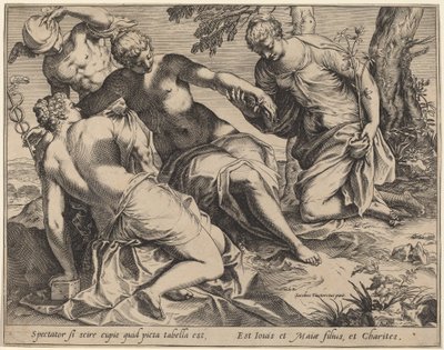 マーキュリーと三美神 作： Agostino Carracci after Jacopo Tintoretto