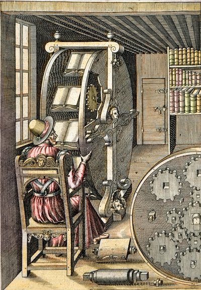 回転する机 - アゴスティーノ・ラメリ（1531-1608）の「多様で芸術的な機械」より - 1588年パリ 作： Agostino Ramelli