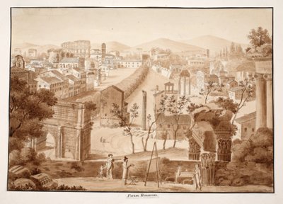 フォーラムロマナム、1833年（茶色のウォッシュでエッチング） 作： Agostino Tofanelli