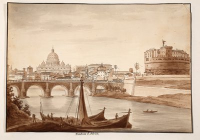 ハドリアヌスの墓、1833年（茶色のウォッシュでエッチング） 作： Agostino Tofanelli