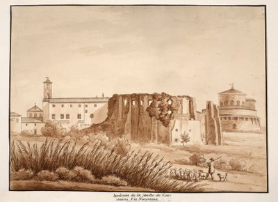 コンスタンティヌス家のヒポドローム、Nomentana経由、1833年（茶色のウォッシュでエッチング） 作： Agostino Tofanelli