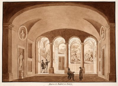 パラティーノのラファエルの家、1833年（茶色のウォッシュでエッチング） 作： Agostino Tofanelli