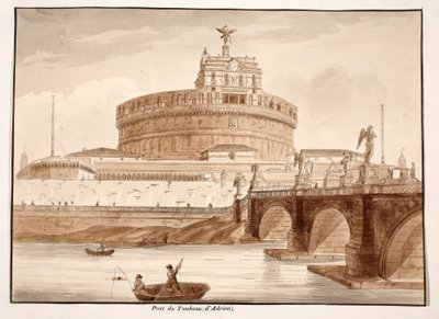 ハドリアヌスの墓の橋、1833年（茶色のウォッシュでエッチング） 作： Agostino Tofanelli