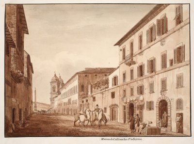 カリマコスの家、システィーナ通り、1833年（茶色のウォッシュでエッチング） 作： Agostino Tofanelli