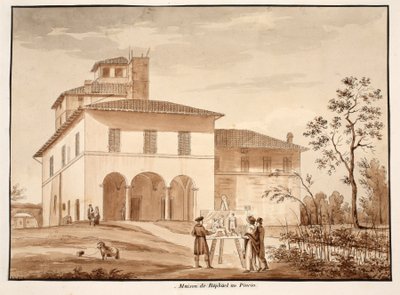 ピンチョのラファエルの家、1833年（茶色のウォッシュでエッチング） 作： Agostino Tofanelli