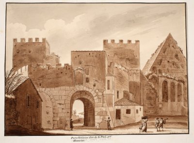 ポルタオスティエンシスまたはサンパオロ、Honorius、1833年に作成（茶色のウォッシュでエッチング） 作： Agostino Tofanelli