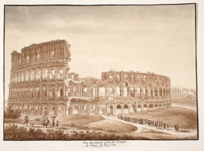 金星の寺院からのコロッセオの眺め、1833年（茶色のウォッシュでエッチング） 作： Agostino Tofanelli