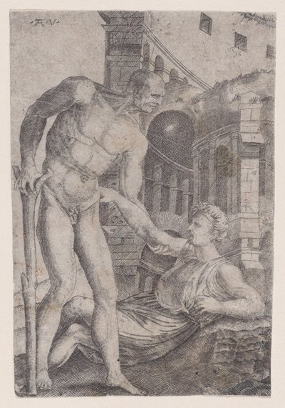 他人の足を助ける男、約。 1514-36。 作： Agostino Veneziano