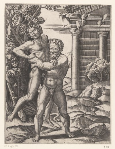 アンタイオスと格闘するヘラクレス 作： Agostino Veneziano