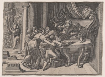 ヤコブを祝福するイサク、1524 年。 作： Agostino Veneziano