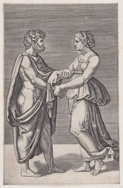 手をつなぐ男女、1516-17。 作： Agostino Veneziano
