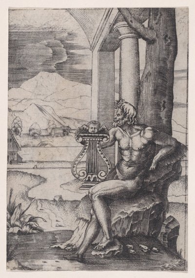 竪琴を持つ男、カリフォルニア州。 1514-36。 作： Agostino Veneziano