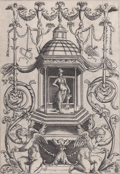 装飾パネル、約。 1514-36。 作： Agostino Veneziano