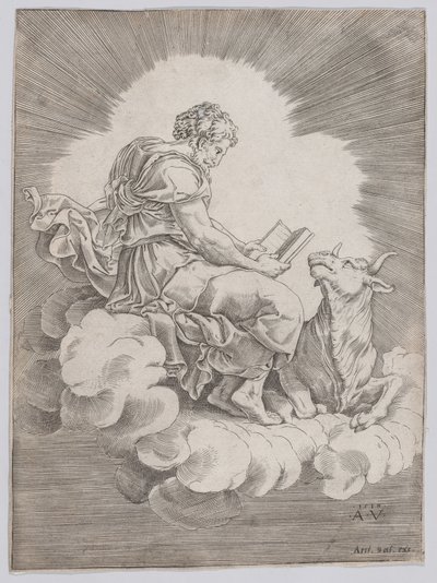 聖ルカ、1518年。 作： Agostino Veneziano