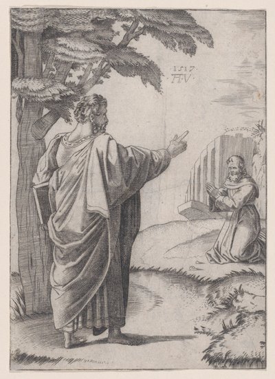 聖パウロとフランシスコ修道士、1517 年。 作： Agostino Veneziano