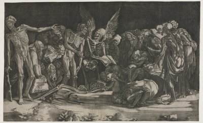 死と名声のアレゴリーとしても知られるスケルトン 作： Agostino Veneziano
