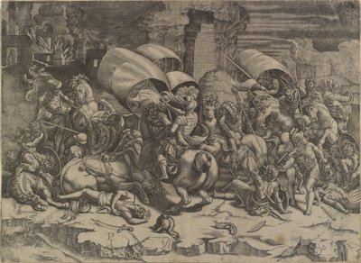 Scipio AfricanusとCarthageniansの戦い（「La Batailla Au Coutelas」） 作： Agostino Veneziano