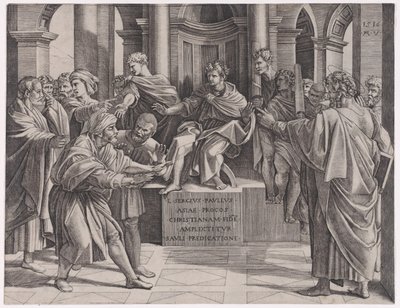 1516 年の Elymas の盲目., 1516 年の日付. 作： Agostino Veneziano