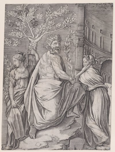 月桂樹の枝を持つ男 1514-36。 作： Agostino Veneziano
