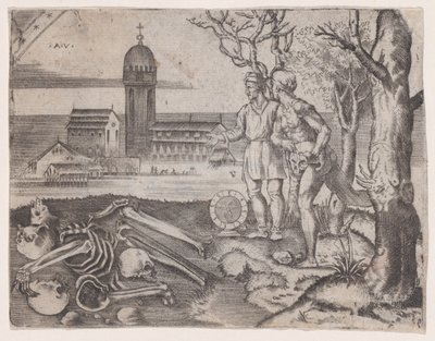 墓地の二人の男、カリフォルニア州。 1514-36。 作： Agostino Veneziano