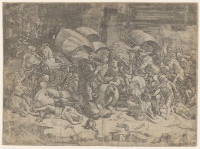 ローマ人とカルタゴ人との戦い、紀元前 218 ～ 201 年頃。 カットラスで攻撃する 作： Agostino Veneziano