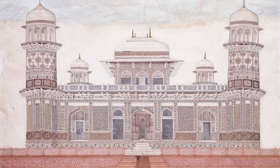 イティマード・ウッダウラの墓、1815年頃（エンシル、ペン、黒インク、w - c、タッチで強調o） 作： Agra School
