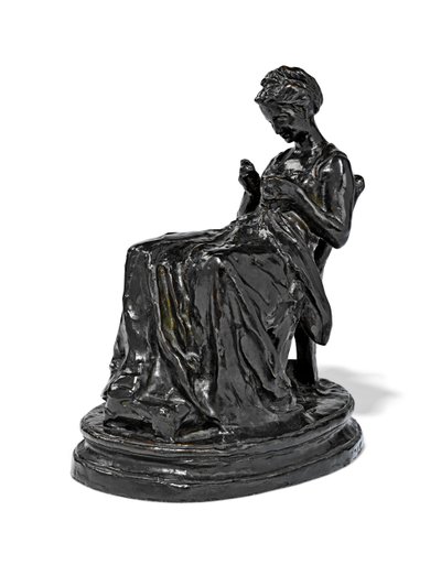 La Brodeuse、19世紀後半から20世紀初頭（ブロンズ） 作： Aime Jules Dalou