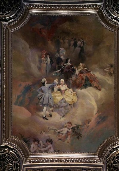 ボールルームの天井に描かれたDance through the Ages（壁画 作： Aimé Nicolas Morot