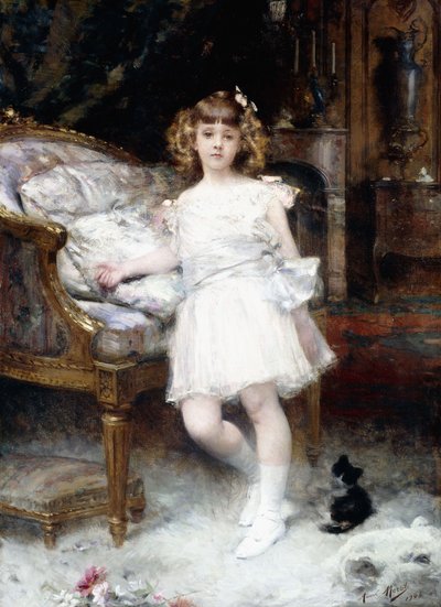 子猫と一緒のジャニーン・ポティンの肖像、1904 作： Aimé Nicolas Morot
